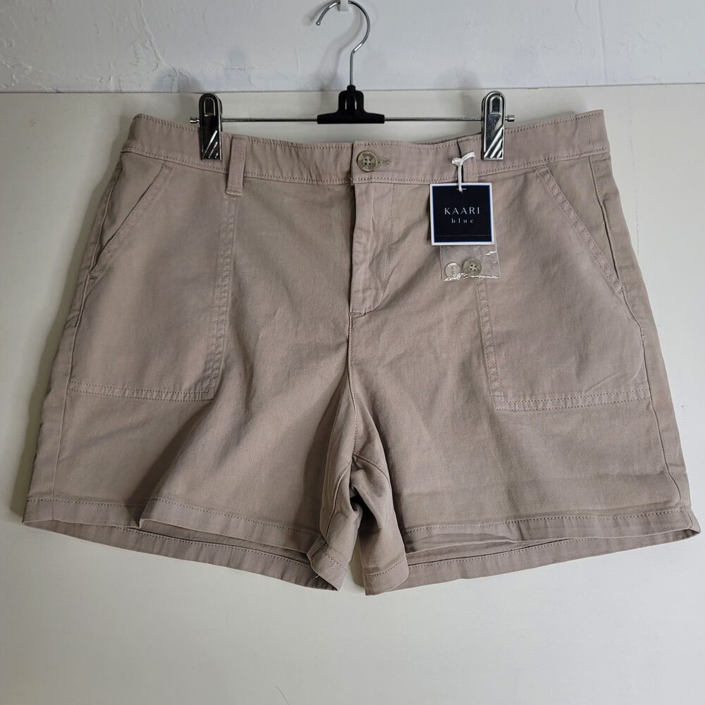 Kaari Blue Twill Shorts Size 12 NWT Beige Khaki 5" Inseam Casual Summer Pockets